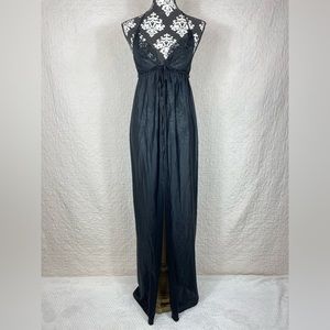 Vtg Frederik’s Hollywood Sexy Lace Full Length Open Back Black Nightgown S/M